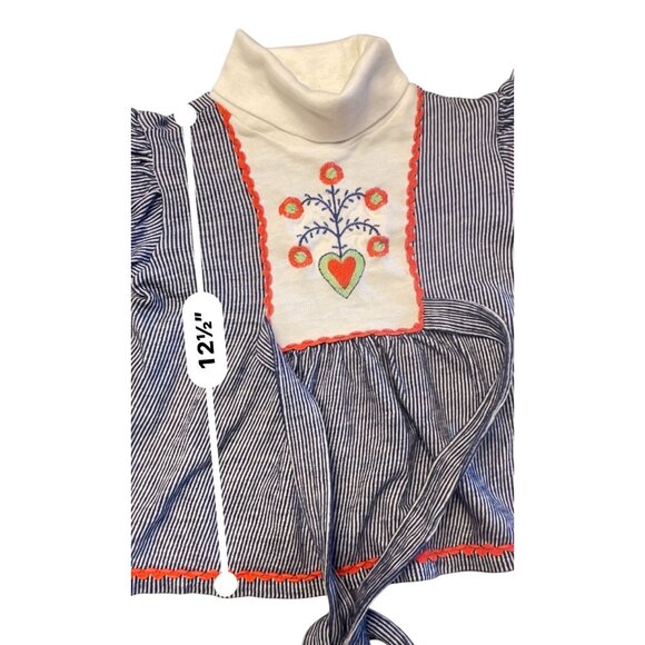 Vintage Carters 5T toddler top Scandinavian embroidery rick-rack ruffle tie back - Picture 4 of 8